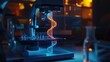 © BerkahStock - A microscope displaying a glowing DNA double helix in a laboratory setting.
