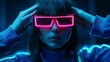 © typepng - The concept is a virtual reality system or future technology. A woman's portrait is lit by the HUD interface of the system.