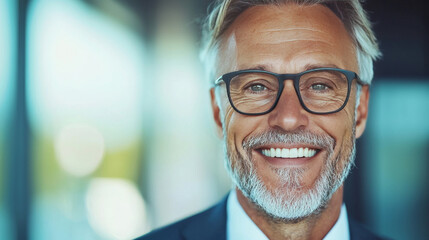 Wall Mural - Smiling man with glasses and gray hair.