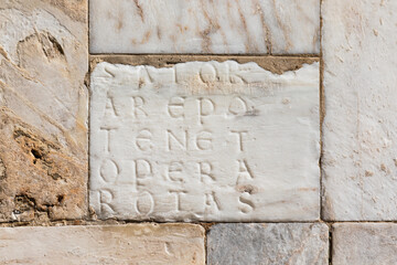 Facade of Siena Cathedral, Italy. The magic Sator square, esoteric word, Latin palindrome