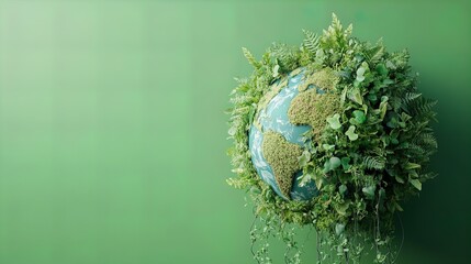 Embrace Eco-Friendliness: Vibrant Globe Covered in Green Plants - Perfect Poster for Sports Interiors Promoting Renewable Energy and Sustainability!