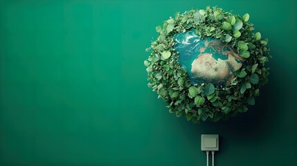 Embrace Eco-Friendliness: Vibrant Globe Covered in Green Plants - Perfect Poster for Sports Interiors Promoting Renewable Energy and Sustainability!