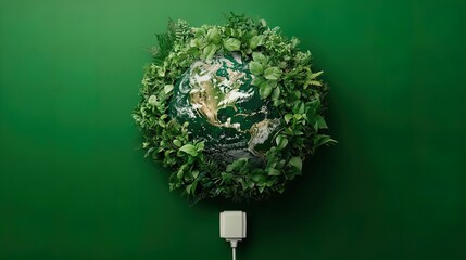 Nature Meets Technology: A Stunning Green Foliage Globe Poster Perfect for Eco-Friendly Interior Design and Sports Spaces