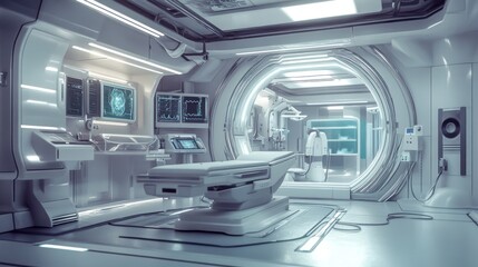 Canvas Print - Futuristic medical facility with advanced equipment and a sterile environment.