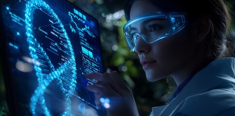 Poster - Scientist wearing lab coat and gloves analyzing liquids against a composite pharmaceutical background with chart relating to new drugs. Medical chemistry lab research concept.