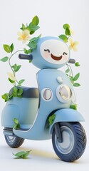 Wall Mural - A cheerful blue scooter adorned with plants and flowers, symbolizing eco-friendliness.