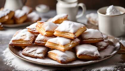 Wall Mural - Homemade Powder Sugar Beignets Ready for Breakfast
