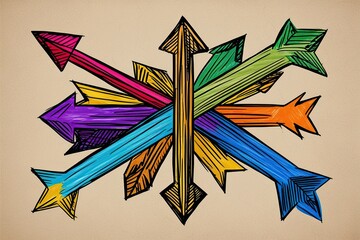 Wall Mural - Colorful Hand-Drawn Arrow Sketch Composition - Vibrant Isolated Vector Design