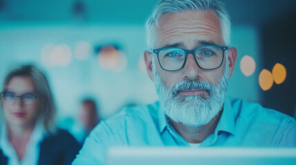 Wall Mural - Focused mature man working at a computer.