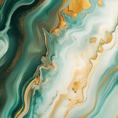 Sticker - Abstract fluid art with teal, gold, and white swirling patterns.