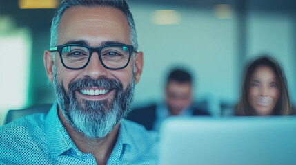 Wall Mural - Smiling businessman in office setting