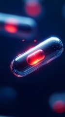 A close-up of a capsule with a glowing core, symbolizing a genetically engineered medicine designed to treat rare genetic diseases through targeted gene therapy.