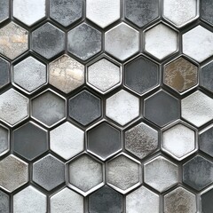 Canvas Print - A close-up of hexagonal tiles in varying shades of gray, showcasing a modern design.