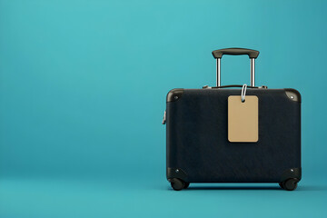 Black Suitcase Travel Luggage on Blue Background