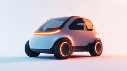 Canvas Print - A futuristic compact car with a sleek design and illuminated wheels.