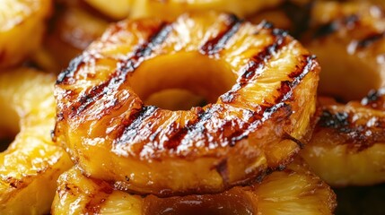 Canvas Print - Grilled pineapple rings with caramelized edges, showcasing a delicious and vibrant food presentation.