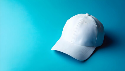 Wall Mural - White Baseball Cap Fashion Accessory Blue Background