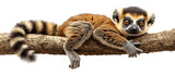 A playful lemur resting on a branch, showcasing its unique features and vibrant fur in a natural setting.