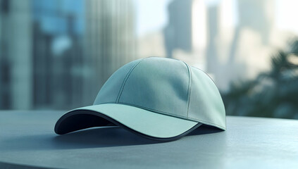 An empty, Front View Stylish Sport Hat Mockup In Tanager Turquoise Color