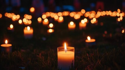 Group lit candles field night are arranged way A Christian community gathering