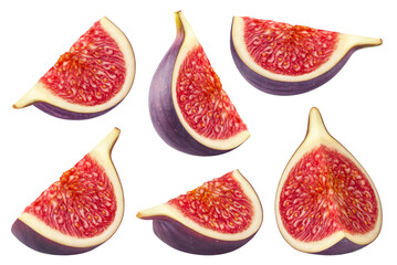 Wall Mural - fig isolated set. collection of fig slices in different angles on a transparent background.