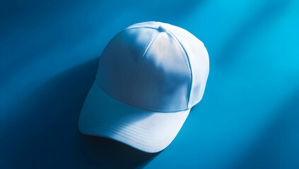 Wall Mural - White Baseball Cap Fashion Accessory Blue Background