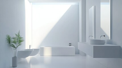 Minimalist bathroom interior with sleek fixtures and clean lines, providing ample space for text or desig