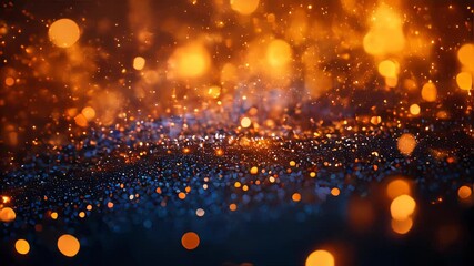 Poster - Sparkling golden light particles floating in a dark, dreamy atmosphere, evoking a magical, festive mood