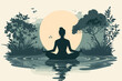 © Antonia - A person meditating by a tranquil lake surrounded by trees during a calm evening