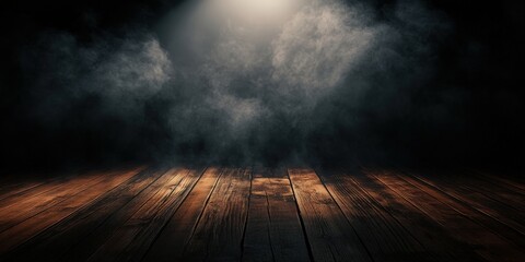 Dramatic Spotlight on Dark Stage with Wooden Floor