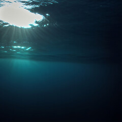 Wall Mural - Dark blue ocean surface seen from underwater with sunrays