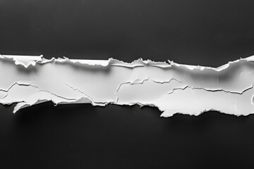 White ripped paper torn edges strips isolated on black background