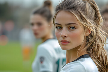 Retrato de chica joven jugando a fútbol