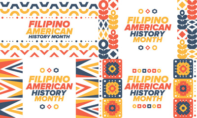 Wall Mural - Filipino American History Month. Happy holiday celebrate annual in October. Filipinos and United States flag. Culture month. Patriotic design. Poster, card, banner, template. Vector illustration