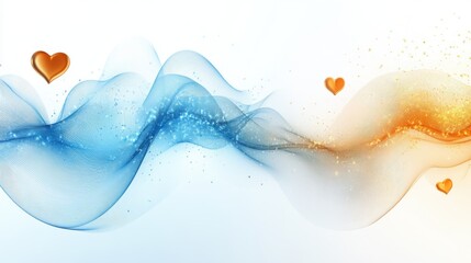 Poster - Blue light waves motion pattern and an electromagnetic spectrum diagram with heart-shaped symbols