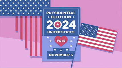 Wall Mural - 2024 United States of America Presidential Election banner. Election banner Vote 2024 with Patriotic Stars. November 5. Generative AI	