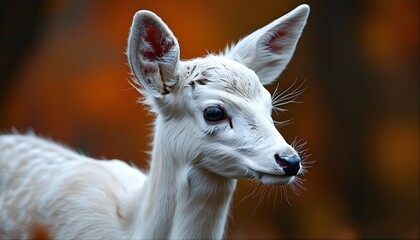 Wall Mural - Serene close-up of a white Fallow deer amidst autumn foliage