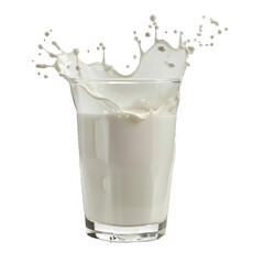 Poster - Glass is standing on a white background with milk splashing out of it