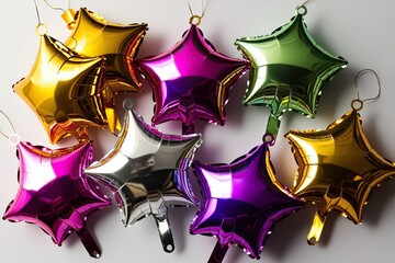 Vibrant Metallic Star Balloon Ornaments Set for Festive Celebrations