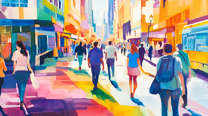 Canvas Print - illustration of people in the city