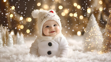 Sticker - Christmas themed newborn. Beautiful baby in Christmas clothes