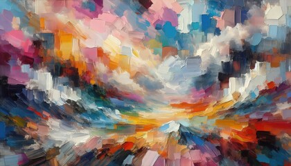 Wall Mural - Ultra-detailed closeup of abstract multicolored rainbow art, with bold vibrant colors and textured brushstrokes, created using oil and acrylic paints on canvas