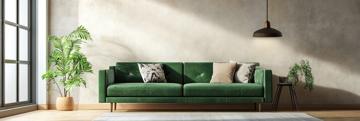 Poster - Modern Home Interior Featuring Green Sofa and Stylish Furniture