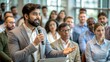 © N7 - Indian Speaker at Conference – An Indian professional speaking to a diverse audience at a conference.