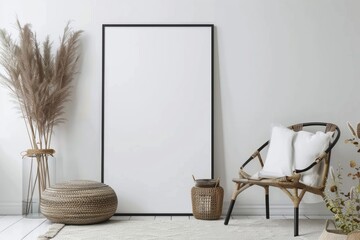 Wall Mural - Mockup black poster frame and accessories decor in cozy white interior background