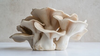 Aufkleber - A handful of King oyster mushrooms arranged artistically on a white surface, creating a simple yet elegant composition.