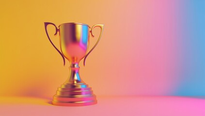 Shiny gold trophy on a colorful background representing achievement and success in a celebratory environment