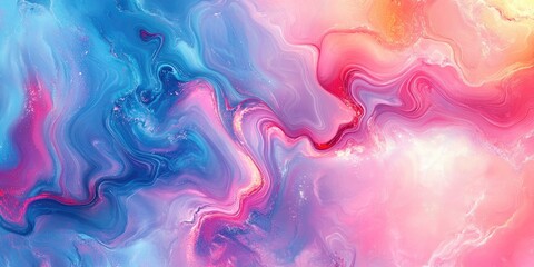 Poster - Abstract wavy liquid background featuring a digitally painted texture ideal for web design templates and gradient texture illustration with a multicolor holographic effect