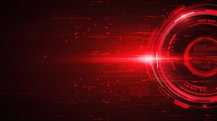 Fototapete - A vibrant red abstract design features circular patterns and dynamic light effects against a dark backdrop, evoking a sense of futuristic technology and innovation
