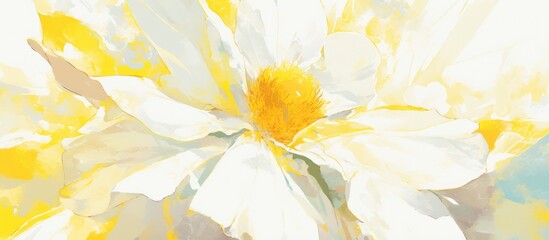 Poster - Delicate painting of soft white flower petals with a vibrant yellow center